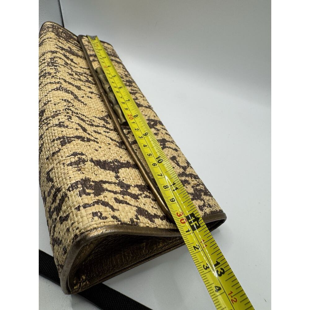 Vtg Rare Elaine Turner Straw Envelope Clutch Splatter Print Leather Trim Italy - Picture 9 of 11